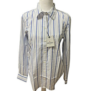UNTUCKit Women's Shirt Sz 2 Button Down Long Sleeve Blue White Striped